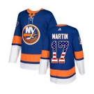 Youth Adidas New York Islanders #17 Matt Martin Authentic Royal Blue USA Flag Fashion NHL Jersey