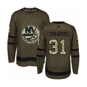 Youth Adidas New York Islanders #31 Dustin Tokarski Authentic Green Salute to Service NHL Jersey