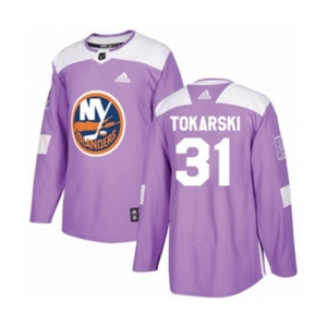 Youth Adidas New York Islanders #31 Dustin Tokarski Authentic Purple Fights Cancer Practice NHL Jersey
