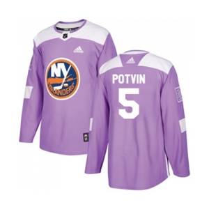 Youth Adidas New York Islanders #5 Denis Potvin Authentic Purple Fights Cancer Practice NHL Jersey