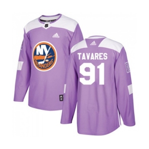 Youth Adidas New York Islanders #91 John Tavares Authentic Purple Fights Cancer Practice NHL Jersey