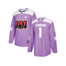 Men Adidas Ottawa Senators #1 Mike Condon Purple Authentic Fights Cancer Stitched NHL Jersey