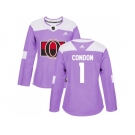 Women Adidas Ottawa Senators #1 Mike Condon Purple Authentic Fights Cancer Stitched NHL Jersey