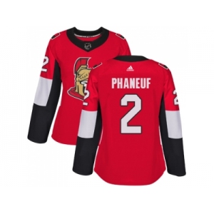 Women Adidas Ottawa Senators #2 Dion Phaneuf Red Home Authentic Stitched NHL Jersey