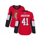 Women Adidas Ottawa Senators #41 Craig Anderson Red Home Authentic Stitched NHL Jersey