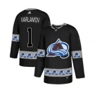 Avalanche #1 Semyon Varlamov Black Team Logo Fashion Stitched Hockey Jersey