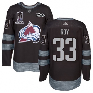 Colorado Avalanche #33 Patrick Roy Black 1917-2017 Black Stanley Cup Champions Patch 100th Anniversary Stitched NHL Jersey