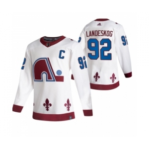 Colorado Avalanche #92 Gabriel Landeskog White Men's Adidas 2020-21 Reverse Retro Alternate NHL Jersey
