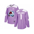 Men Adidas Colorado Avalanche #1 Semyon Varlamov Purple Authentic Fights Cancer Stitched NHL Jersey