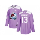 Men Adidas Colorado Avalanche #13 Alexander Kerfoot Purple Authentic Fights Cancer Stitched NHL Jersey