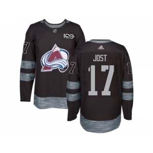 Men Adidas Colorado Avalanche #17 Tyson Jost Black 1917-2017 100th Anniversary Stitched NHL Jersey