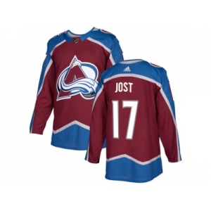 Men Adidas Colorado Avalanche #17 Tyson Jost Burgundy Home Authentic Stitched NHL Jersey