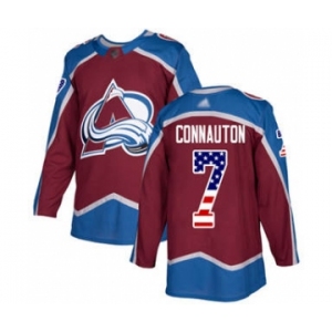 Men's Avalanche #7 Kevin Connauton Burgundy Home Authentic USA Flag Stitched Hockey Jersey