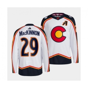 Men's Colorado Avalanche #29 Nathan MacKinnon White 2022-23 Reverse Retro Stitched Jersey