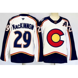 Men's Colorado Avalanche #29 Nathan MacKinnon White Alternate With A Patch Reverse Retro Stitched Jersey