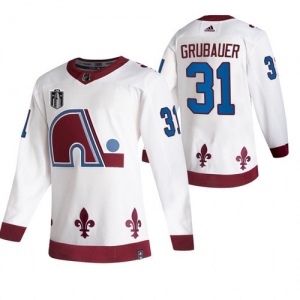 Men's Colorado Avalanche #31 Philipp Grubauer White 2022 Stanley Cup Final Patch Reverse Retro Stitched Jersey