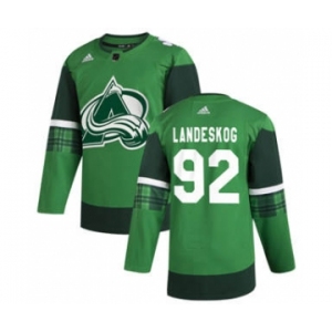 Men's Colorado Avalanche #92 Gabriel Landeskog 2020 St. Patrick's Day Stitched Hockey Jersey Green