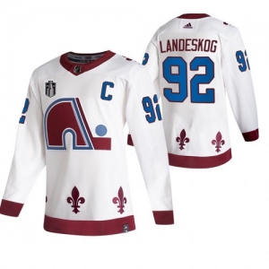 Men's Colorado Avalanche #92 Gabriel Landeskog White 2022 Stanley Cup Final Patch Reverse Retro Stitched Jersey