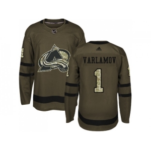 Youth Adidas Colorado Avalanche #1 Semyon Varlamov Green Salute to Service Stitched NHL Jersey