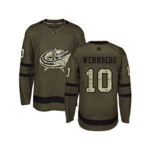 Men Adidas Columbus Blue Jackets #10 Alexander Wennberg Green Salute to Service Stitched NHL Jersey