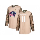 Men Adidas Columbus Blue Jackets #11 Matt Calvert Camo Authentic 2017 Veterans Day Stitched NHL Jersey