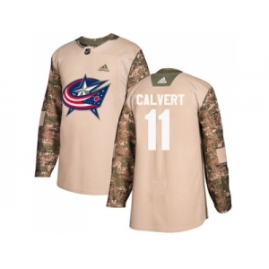 Men Adidas Columbus Blue Jackets #11 Matt Calvert Camo Authentic 2017 Veterans Day Stitched NHL Jersey