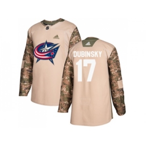 Men Adidas Columbus Blue Jackets #17 Brandon Dubinsky Camo Authentic 2017 Veterans Day Stitched NHL Jersey