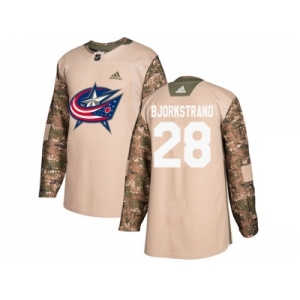 Men Adidas Columbus Blue Jackets #28 Oliver Bjorkstrand Camo Authentic 2017 Veterans Day Stitched NHL Jersey