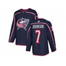Men Adidas Columbus Blue Jackets #7 Jack Johnson Navy Blue Home Authentic Stitched NHL Jersey