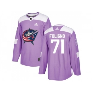 Men Adidas Columbus Blue Jackets #71 Nick Foligno Purple Authentic Fights Cancer Stitched NHL Jersey