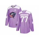 Men Adidas Columbus Blue Jackets #77 Josh Anderson Purple Authentic Fights Cancer Stitched NHL Jersey