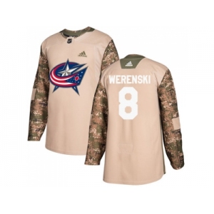 Men Adidas Columbus Blue Jackets #8 Zach Werenski Camo Authentic 2017 Veterans Day Stitched NHL Jersey