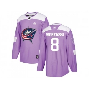 Men Adidas Columbus Blue Jackets #8 Zach Werenski Purple Authentic Fights Cancer Stitched NHL Jersey