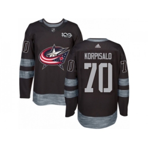 Men's Adidas Columbus Blue Jackets #70 Joonas Korpisalo Authentic Black 1917-2017 100th Anniversary NHL Jersey