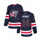 Men's Blue Jackets #14 Gustav Nyquist Navy Blue Home Authentic Drift Fashion Stitched Hockey Jersey