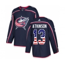 Men's Columbus Blue Jackets #13 Cam Atkinson Navy Blue Home USA Flag Stitched Hockey Jersey