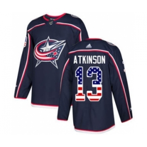 Men's Columbus Blue Jackets #13 Cam Atkinson Navy Blue Home USA Flag Stitched Hockey Jersey