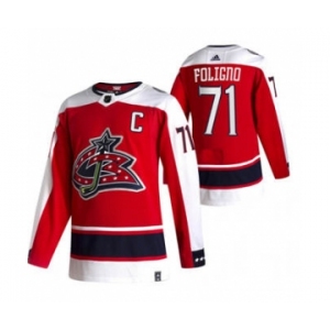 Men's Columbus Blue Jackets #71 Nick Foligno Red 2020-21 Reverse Retro Alternate Hockey Jersey