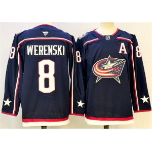 Men's Columbus Blue Jackets #8 Zach Werenski Navy With A Patch Stitched Hockey Jersey
