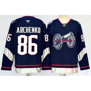 Men's Columbus Blue Jackets #86 Kirill Marchenko Navy 2024-25 With C Patch Stitched Hockey Jersey