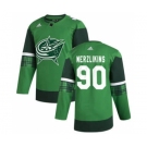 Men's Columbus Blue Jackets #90 Elvis Merzlikins 2020 St. Patrick's Day Stitched Hockey Jersey Green