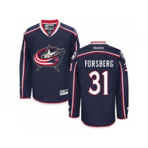Men's Reebok Columbus Blue Jackets #31 Anton Forsberg Authentic Navy Blue Home NHL Jersey