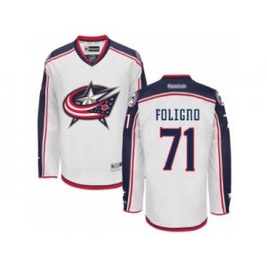 Men's Reebok Columbus Blue Jackets #71 Nick Foligno Authentic White Away NHL Jersey