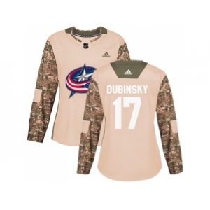 Women Adidas Columbus Blue Jackets #17 Brandon Dubinsky Camo Authentic 2017 Veterans Day Stitched NHL Jersey