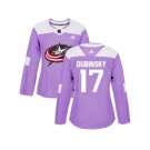 Women Adidas Columbus Blue Jackets #17 Brandon Dubinsky Purple Authentic Fights Cancer Stitched NHL Jersey