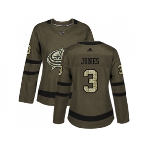 Women Adidas Columbus Blue Jackets #3 Seth Jones Green Salute to Service Stitched NHL Jersey