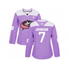 Women Adidas Columbus Blue Jackets #7 Jack Johnson Purple Authentic Fights Cancer Stitched NHL Jersey