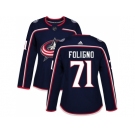 Women Adidas Columbus Blue Jackets #71 Nick Foligno Navy Blue Home Authentic Stitched NHL Jersey