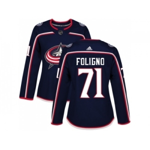 Women Adidas Columbus Blue Jackets #71 Nick Foligno Navy Blue Home Authentic Stitched NHL Jersey
