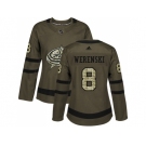 Women Adidas Columbus Blue Jackets #8 Zach Werenski Green Salute to Service Stitched NHL Jersey